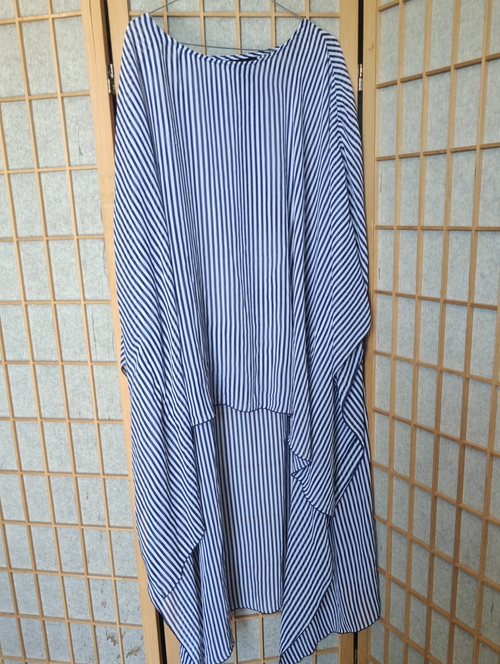 Ashley Stewart Navy and White Vertical Stripe Top